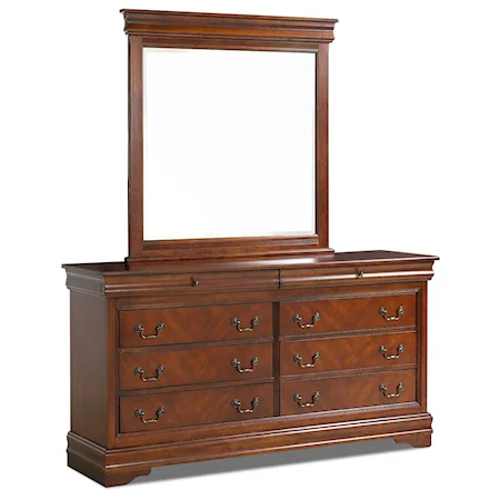 Traditional Dresser and Mirror Vanity Set with 6 Storage Drawers